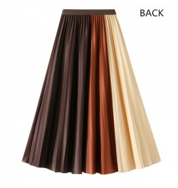 2022 Autumn Pleated Midi Skirts Women Elegant Fashion Jupe Femme Elastic High Waist Contrast Color Korean Skirt S220701 $33.4...