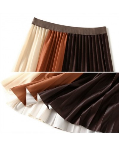 2022 Autumn Pleated Midi Skirts Women Elegant Fashion Jupe Femme Elastic High Waist Contrast Color Korean Skirt S220701 $33.4...