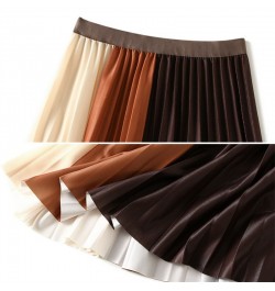 2022 Autumn Pleated Midi Skirts Women Elegant Fashion Jupe Femme Elastic High Waist Contrast Color Korean Skirt S220701 $33.4...