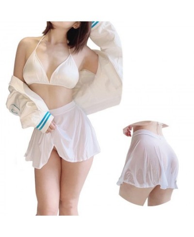 Woman Sexy Mini Skirt Hollow Swimwear Dress See Through Costume Pornstar Cosplay White Open Crotch Clothes Japan Bikini Brief...