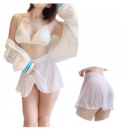 Woman Sexy Mini Skirt Hollow Swimwear Dress See Through Costume Pornstar Cosplay White Open Crotch Clothes Japan Bikini Brief...