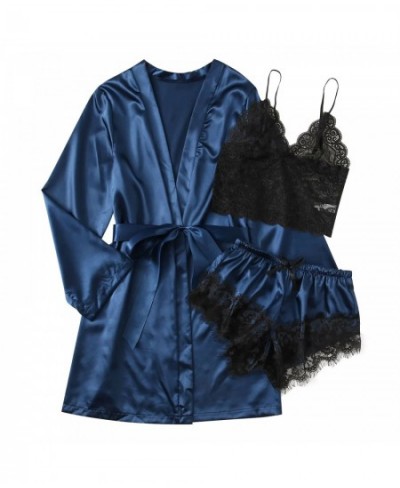 3 Pieces Women Pajamas Robe Sets Satin Silk Nightgown Sleepwear Set Sexy Lace Home Clothes Shots Nightwear Pyjama Nightie $27...