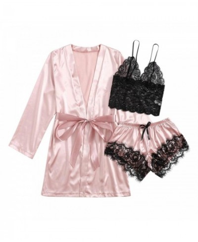 3 Pieces Women Pajamas Robe Sets Satin Silk Nightgown Sleepwear Set Sexy Lace Home Clothes Shots Nightwear Pyjama Nightie $27...