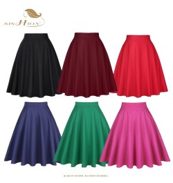 2023 New Elegant Green Skirt High Waist Solid Color Summer Spring Swing 50s Vintage Retro Rockabilly Midi A-line Skirts Falda...