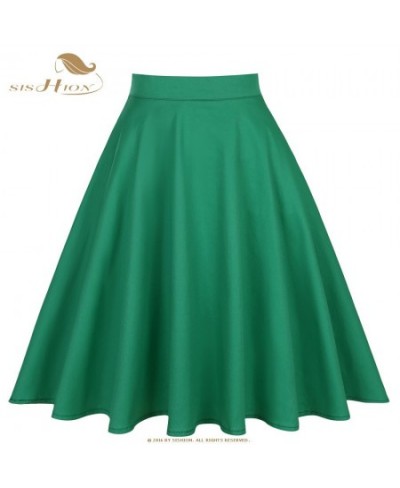 2023 New Elegant Green Skirt High Waist Solid Color Summer Spring Swing 50s Vintage Retro Rockabilly Midi A-line Skirts Falda...