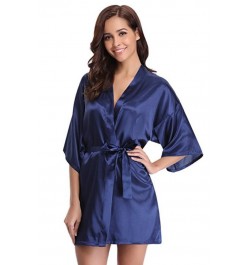 New Silk Kimono Robe Bathrobe Women Silk Bridesmaid Robes Sexy Navy Blue Robes Satin Robe Ladies Dressing Gowns $21.56 - Slee...