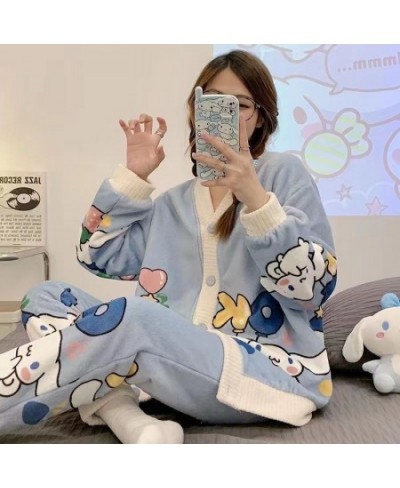 Cartoon Winter Thickened Pajamas Set Female Student Coral Fleece Cute Casual Sleepwear Breathable Plush Warm Home Suit $54.72...