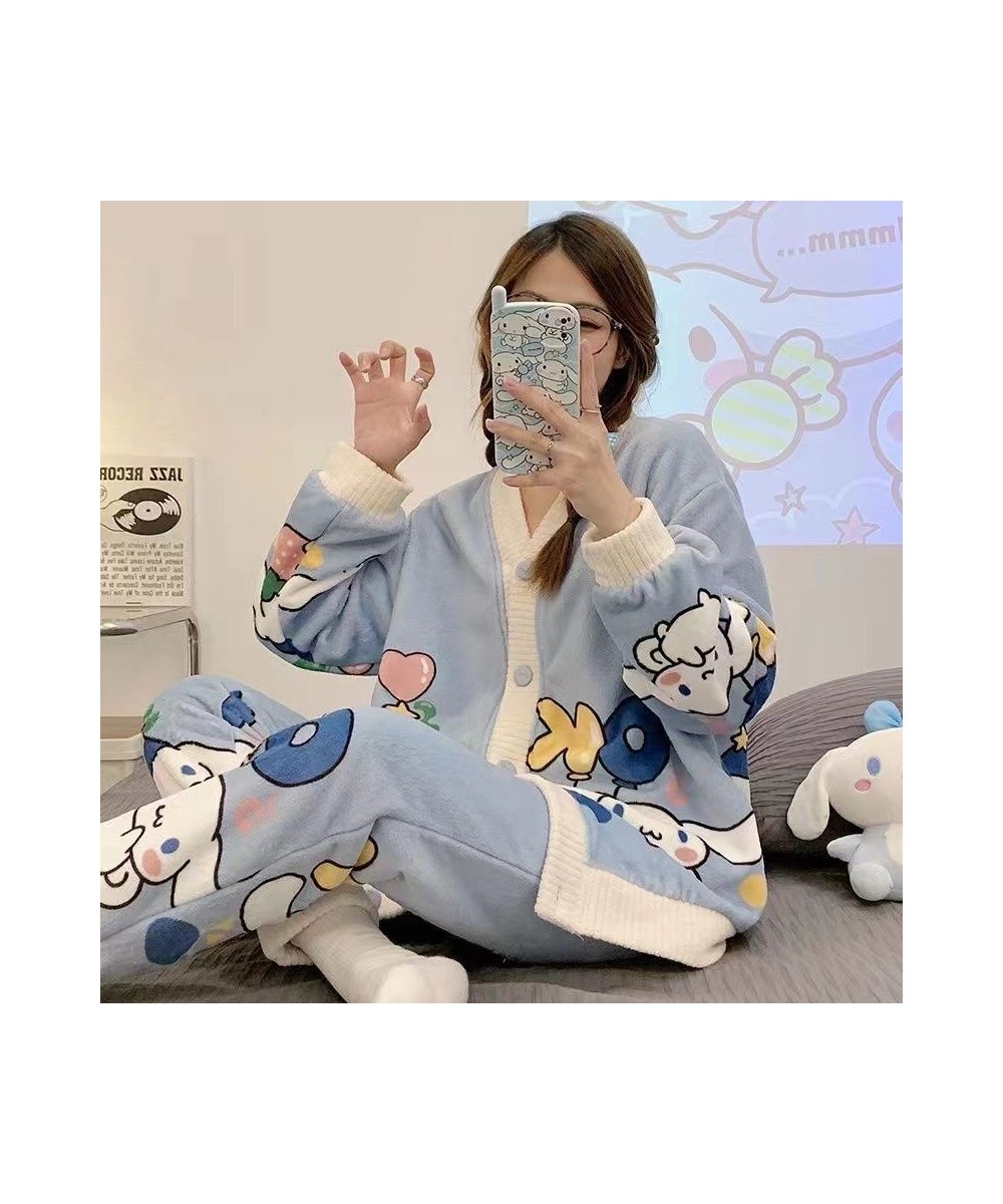 Cartoon Winter Thickened Pajamas Set Female Student Coral Fleece Cute Casual Sleepwear Breathable Plush Warm Home Suit $54.72...