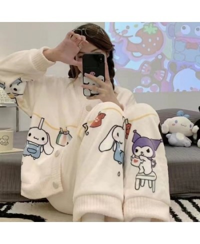 Cartoon Winter Thickened Pajamas Set Female Student Coral Fleece Cute Casual Sleepwear Breathable Plush Warm Home Suit $54.72...