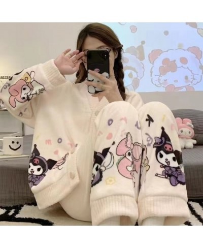 Cartoon Winter Thickened Pajamas Set Female Student Coral Fleece Cute Casual Sleepwear Breathable Plush Warm Home Suit $54.72...