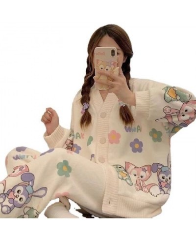 Cartoon Winter Thickened Pajamas Set Female Student Coral Fleece Cute Casual Sleepwear Breathable Plush Warm Home Suit $54.72...