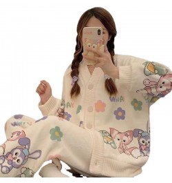 Cartoon Winter Thickened Pajamas Set Female Student Coral Fleece Cute Casual Sleepwear Breathable Plush Warm Home Suit $54.72...