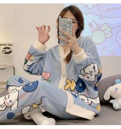 Cartoon Winter Thickened Pajamas Set Female Student Coral Fleece Cute Casual Sleepwear Breathable Plush Warm Home Suit $54.72...