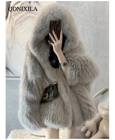 Winter Fur Coat Women Imitation Fox Hair Korean Version of The New Faux Fur Coat Hooded Fox Fur Long Fur Collar Jackets $84.2...