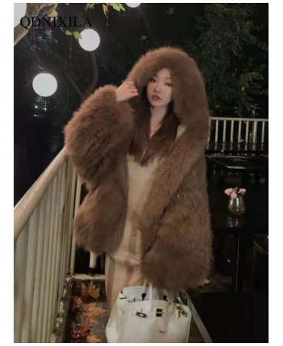 Winter Fur Coat Women Imitation Fox Hair Korean Version of The New Faux Fur Coat Hooded Fox Fur Long Fur Collar Jackets $84.2...