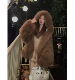 Winter Fur Coat Women Imitation Fox Hair Korean Version of The New Faux Fur Coat Hooded Fox Fur Long Fur Collar Jackets $84.2...