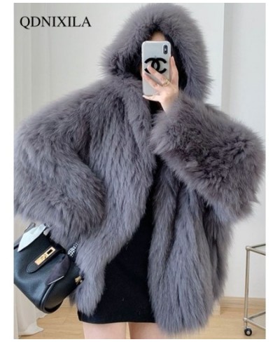 Winter Fur Coat Women Imitation Fox Hair Korean Version of The New Faux Fur Coat Hooded Fox Fur Long Fur Collar Jackets $84.2...