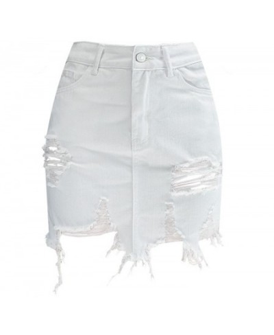 White High Waist Denim Skirt Women Irregular Ripped Pencil Skirts Womens Sexy Mini Summer Skirt $40.98 - Skirts