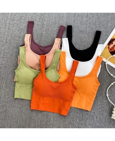 Women's Summer Casual Sporty Tank Top With Chest Pad Slim Bra Yoga Bodybuilding Camis Sleeveless Y2k Crop Tops Sexy Knit Cors...