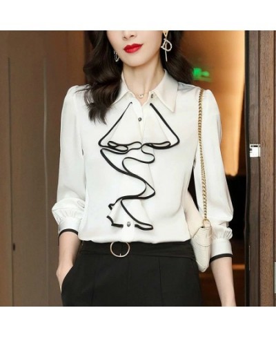 Elegant Shirts Long Sleeve Square Collar Blouse New Office Lady Fashion Shirt Top 4XL $26.72 - Tops & Tees