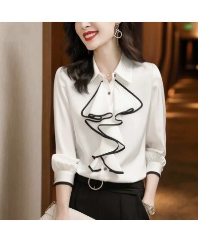 Elegant Shirts Long Sleeve Square Collar Blouse New Office Lady Fashion Shirt Top 4XL $26.72 - Tops & Tees