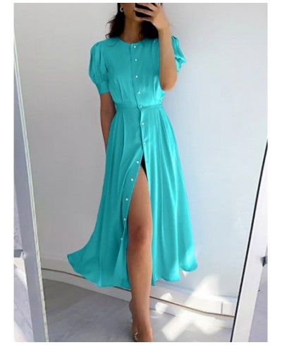 Women's O Neck Dress with Slit Orange Elegant Maxi Dresses Office Ladies Buttons Up Holiday Dress for Women $41.85 - Dresses