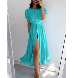 Women's O Neck Dress with Slit Orange Elegant Maxi Dresses Office Ladies Buttons Up Holiday Dress for Women $41.85 - Dresses