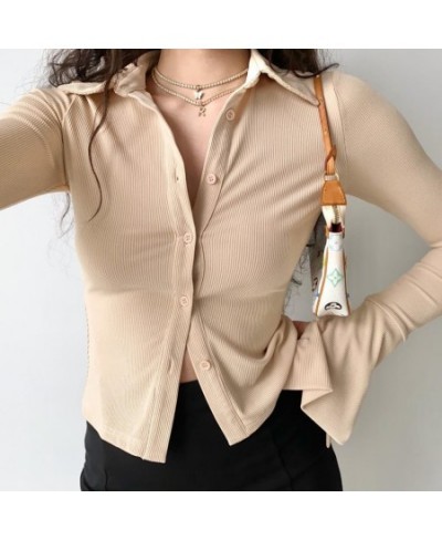 Purple Polo Turn Down Collar Flared Long Sleeve Blouses And Shirts Women Vintage Elegant Y2k Button Spring Autumn Tops Cardig...