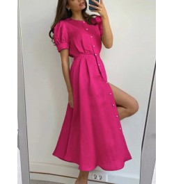 Women's O Neck Dress with Slit Orange Elegant Maxi Dresses Office Ladies Buttons Up Holiday Dress for Women $41.85 - Dresses