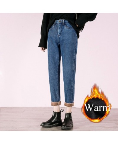 Basic Vintage Add Velvet Winter Jeans Women Plus Lining Thicken Casual Ankle-Length Straight Denim Pants Oversized 32 Trouser...