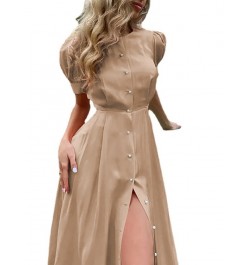 Women's O Neck Dress with Slit Orange Elegant Maxi Dresses Office Ladies Buttons Up Holiday Dress for Women $41.85 - Dresses