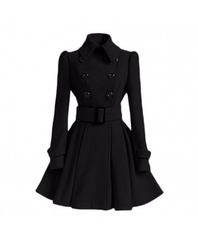 Women Winter Coat Thick Midi Length Solid Color Double-breasted Lapel Keep Warm A-line Loose Hem Tight Waist Lady Dress Jacke...