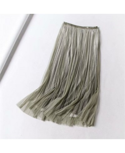 Pleated Mesh Skirts For Women Fashion Long Skirts 2023 Spring Summer High Waist Elegant Lace Skirts 8 Colors $44.73 - Skirts