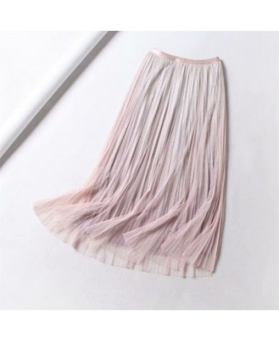 Pleated Mesh Skirts For Women Fashion Long Skirts 2023 Spring Summer High Waist Elegant Lace Skirts 8 Colors $44.73 - Skirts