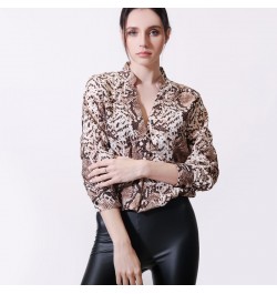 Women Elegant Blouse Long Sleeve Leopard Print Shirts Ladies Streetwear Blouses Plus Size Chiffon Shirt XZ250 $29.21 - Blouse...