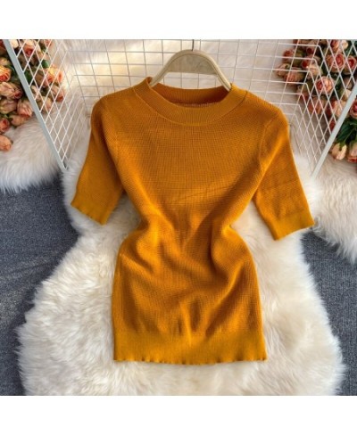 Pinkou Women Elegant Orange Blouse Set Short Sleeve Knitted Shirt Elastic Waist Midi Skirt Summer Two Piece Set Mujer TZ33 $5...