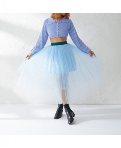 Women Party Club Sexy Long Tulle Skirt Fashion Dual Layer High Waist Contrast Color Summer Mesh Skirt Orange/Blue $29.32 - Sk...