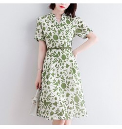 Elegant V-Neck Button Loose Belt Printed Folds Mini Dress Women's Clothing 2023 Summer New Oversized Office Lady Floral Dress...