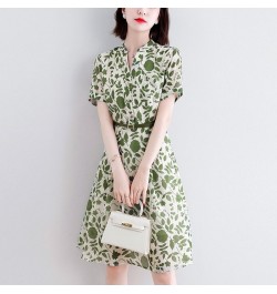 Elegant V-Neck Button Loose Belt Printed Folds Mini Dress Women's Clothing 2023 Summer New Oversized Office Lady Floral Dress...