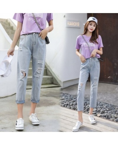 Ripped Jeans For Women 2023 Blue Loose Female Fashion High Waist Mom Jeans Woman Calf-Length Pants Casual Harem Jeans $31.88 ...