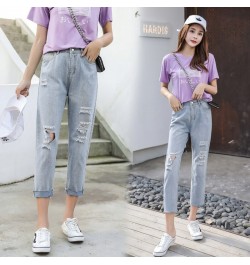 Ripped Jeans For Women 2023 Blue Loose Female Fashion High Waist Mom Jeans Woman Calf-Length Pants Casual Harem Jeans $31.88 ...