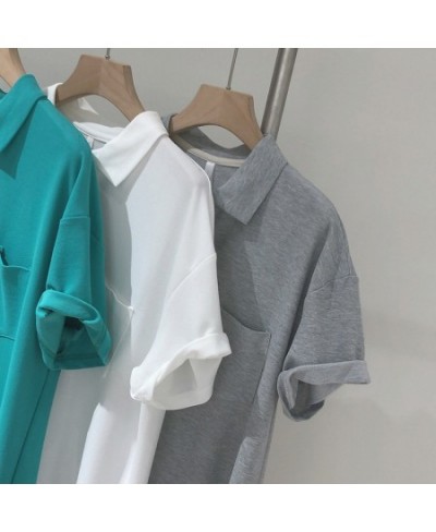 Summer Dresses Woman Polo Neck Dress Clothes For Lady Solid Korean Casual Loose Short Sleeve Long Tshirt Dress $34.40 - Dresses