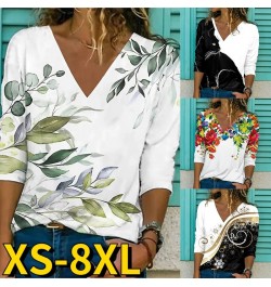 2022 New Autumn Women's Fashion Loose Hem Long Sleeve Fashion V-Neck Oversized T-shirt Vintage Print Pullover Elegant Tops Te...