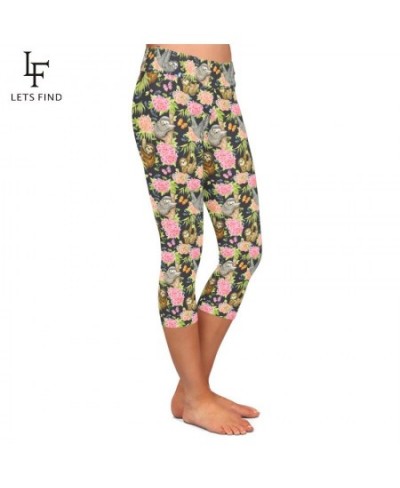 Fashion New Women Casual Capri Leggings Sloths and Flowers Digital Print High Waist Fitness Stretch Mid-Calf 3/4 Pants $20.91...