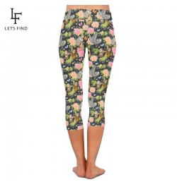 Fashion New Women Casual Capri Leggings Sloths and Flowers Digital Print High Waist Fitness Stretch Mid-Calf 3/4 Pants $20.91...