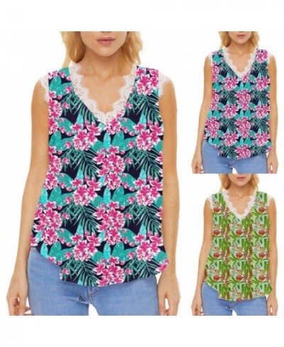 Women's Summer Gradient Sleeveless Lace V Neck Casual Style Tank Top $52.30 - Underwear