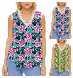 Women's Summer Gradient Sleeveless Lace V Neck Casual Style Tank Top $52.30 - Underwear