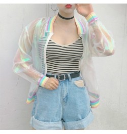 Harajuku Summer Women Jacket Laser Rainbow Symphony Hologram Women BasicCoat Clear Iridescent Transparent Bomber Jacket $20.8...