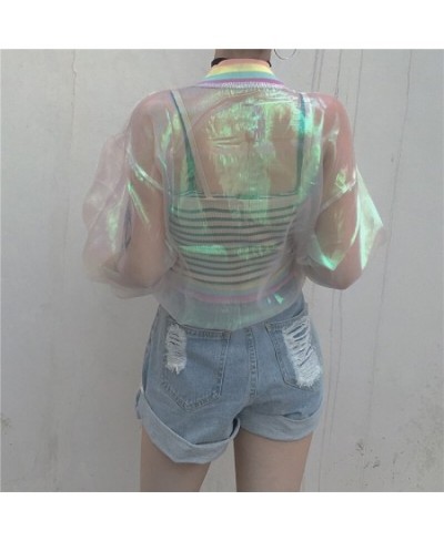 Harajuku Summer Women Jacket Laser Rainbow Symphony Hologram Women BasicCoat Clear Iridescent Transparent Bomber Jacket $20.8...