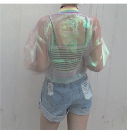 Harajuku Summer Women Jacket Laser Rainbow Symphony Hologram Women BasicCoat Clear Iridescent Transparent Bomber Jacket $20.8...